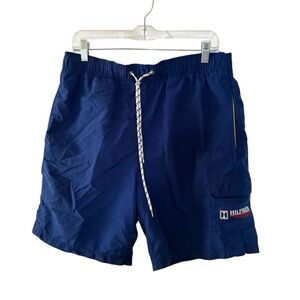 Vintage Tommy Hilfiger Men's Swim Trunks Size Medium Blue Pockets Lined Nylon